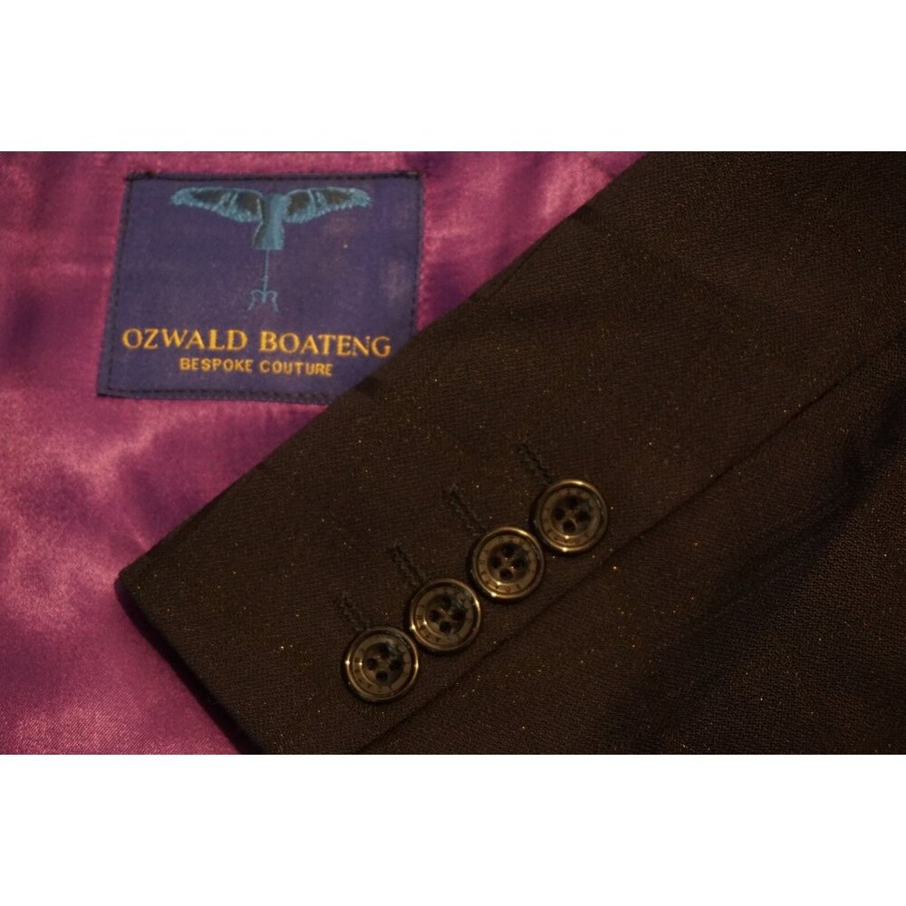 Ozwald Boateng Black Glitter Jacquard Plaid Wool Blend 2 PC Suit Sz 40R England